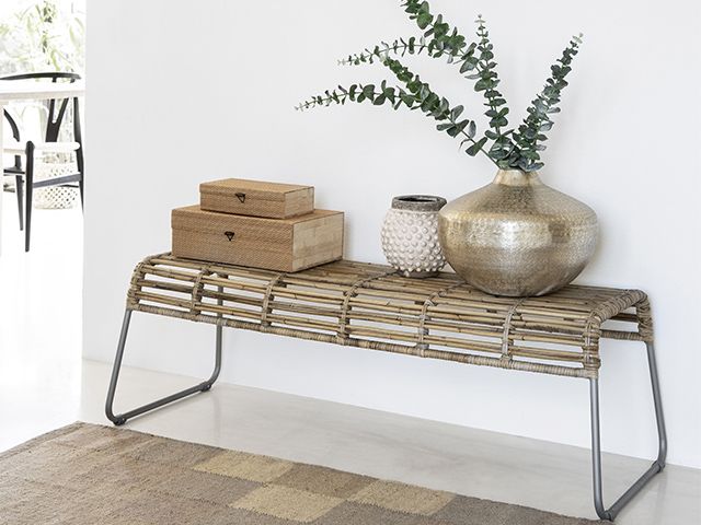 ella james rattan bench - 6 indoor benches for space-saving seating - shopping - goodhomesmagazine.com