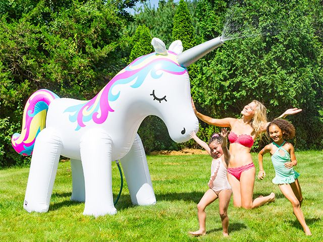 garden unicorn sprinkler - add magic to your garden with this giant unicorn sprinkler - news - goodhomesmagazine.com
