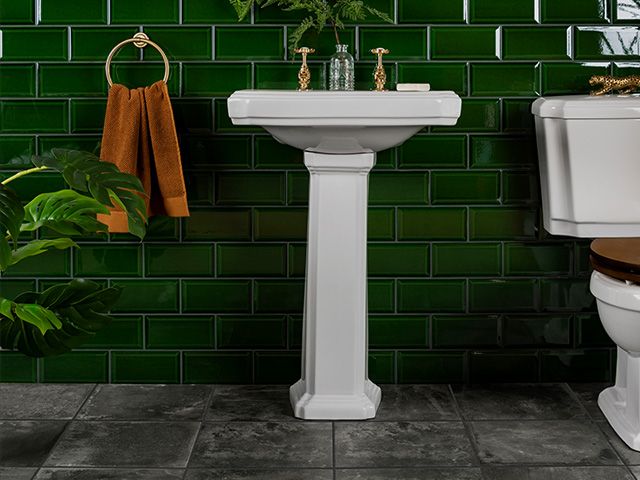 green tiled bathroom - how to create a rustic bathroom - bathroom - goodhomesmagazine.com