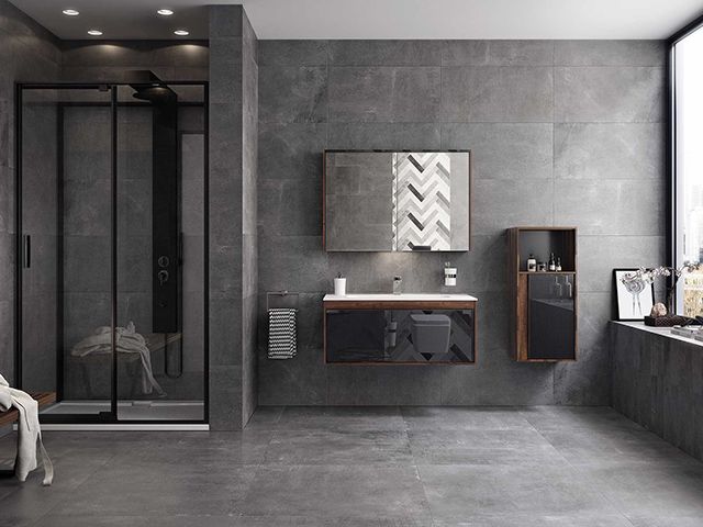 grey and black bathroom - 5 unique styling tips for grey bathrooms - bathroom - goodhomesmagazine.com