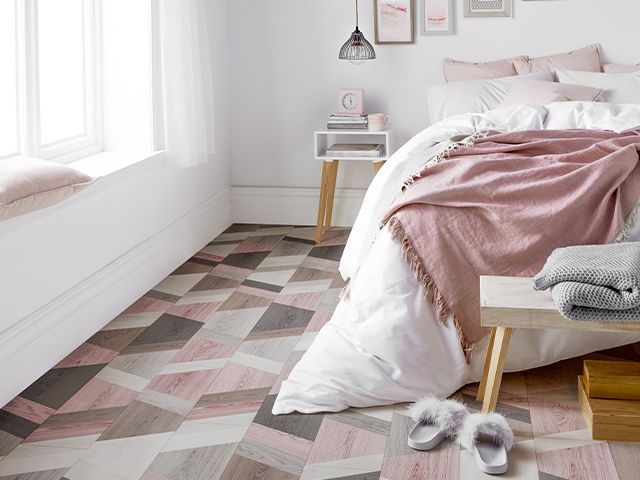 pink and grey flooring - top tips for buying and caring for laminate flooring - shopping - goodhomesmagazine.com