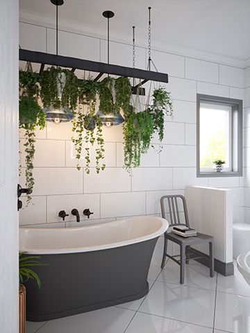 plants hanging over bath - how to create a rustic bathroom - bathroom - goodhomesmagazine.com