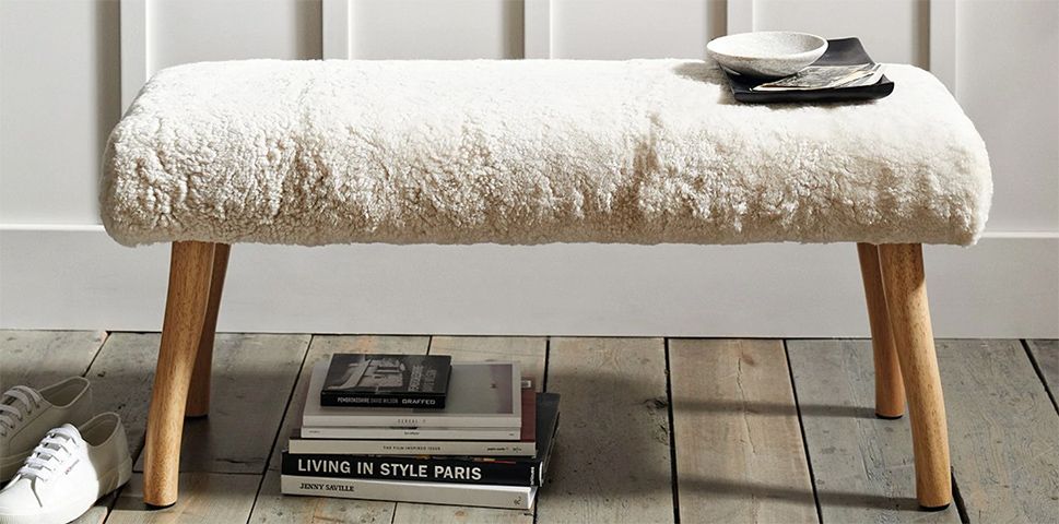 sheepskin bench - 6 indoor benches for space-saving seating - shopping - goodhomesmagazine.com