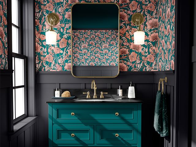 wallpapered quirky bathroom - 7 accessories for quirky bathrooms - bathroom - goodhomesmagazine.com