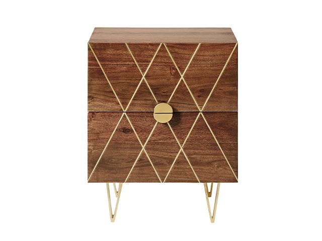 wood and gold bedside table - 6 bedside tables for compact bedrooms - bedroom - goodhomesmagazine.com