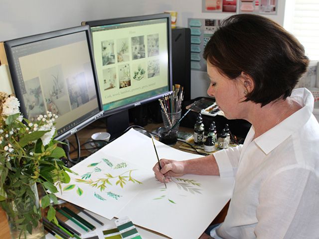 Burlington - Julie Ingham illustrating a floral motif - bathroom - goodhomesmagazine.com