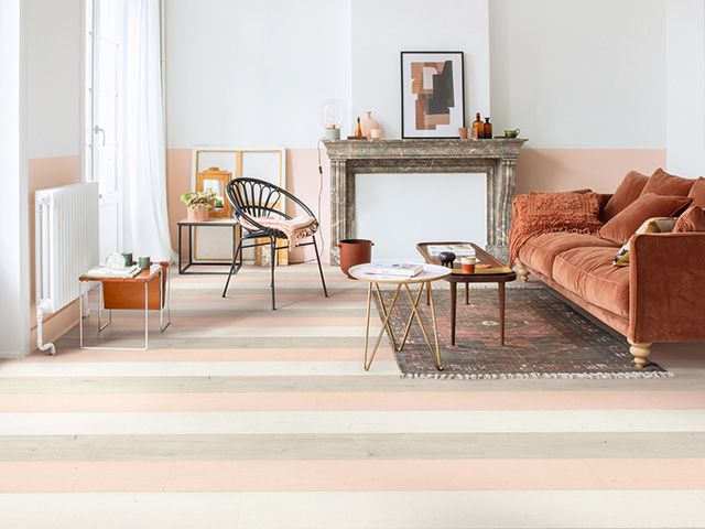 living room with 3 colour stripe wooden flooring