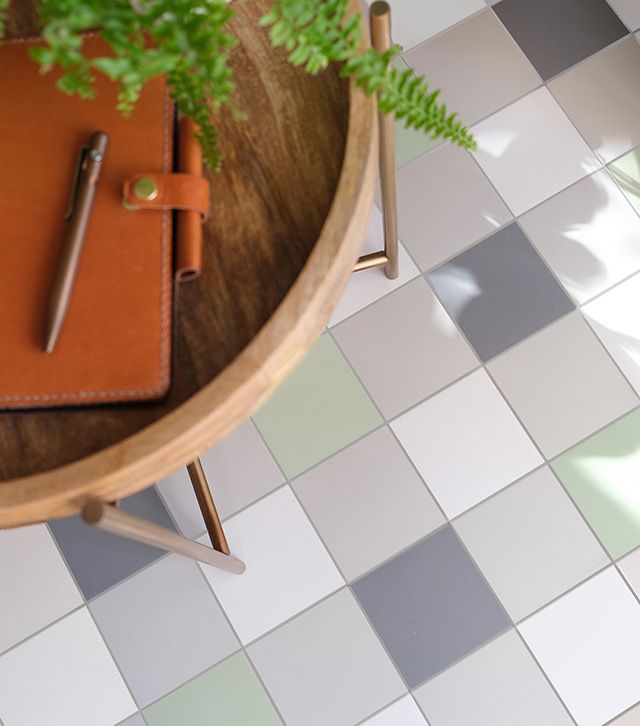 green and lilac gingham floor tiles - inspiration - goodhomesmagazine.com 