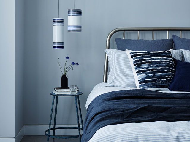 blue calm bedroom - top tips to beat pandemic stress and have a good nights sleep - bedroom - goodhomesmagazine.com