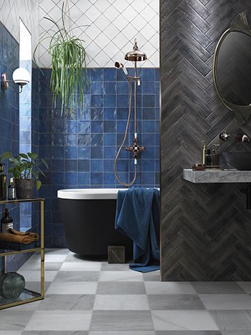 blue tiled bathroom - 6 affordable 2020 trends for style on a budget - inspiration - goodhomesmagazine.com