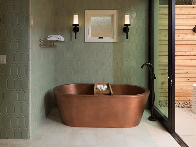 copper roll top bath - design ideas for statement bathrooms - bathroom - goodhomesmagazine.com