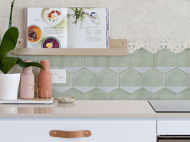 green hexagon splashback - how to make your kitchen look expensive - kitchen - goodhomesmagazine.com