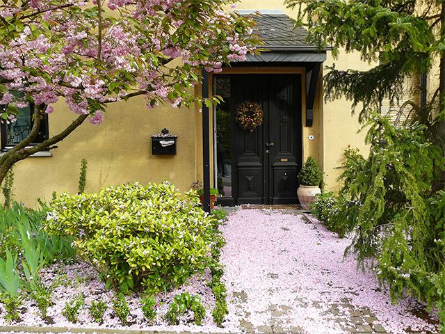 pretty front exterior of house - these outdoor plants will help you sell your house - inspiration - goodhomesmagazine.com