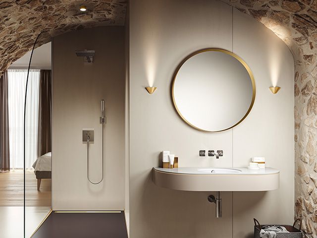 round gold mirror - 5 stylish bathroom mirrors under £50 - bathroom - goodhomesmagazine.com