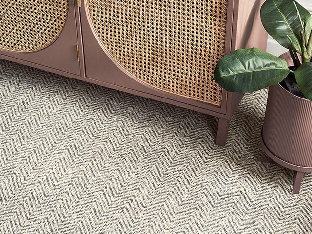 woven herringbone Desert Oasis carpet is from Lifestyle Floors Decades collection