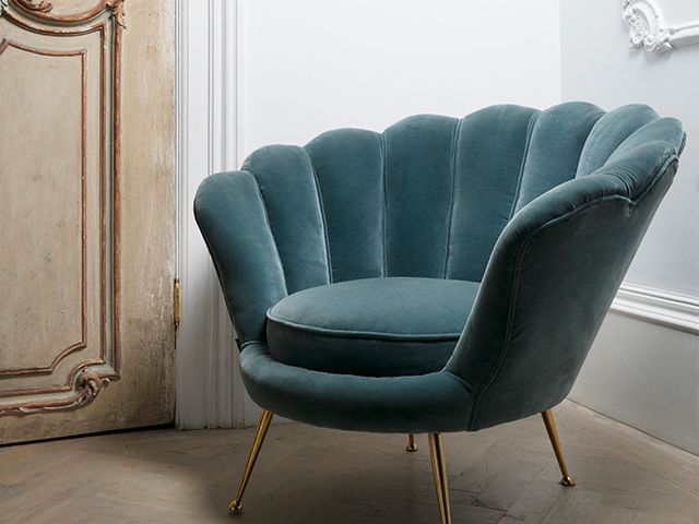 blue velvet chair - how to incorporate the grandmillennial trend - inspiration - goodhomesmagazine.com