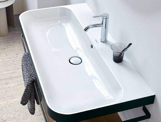 curved bathroom sink in white from above
