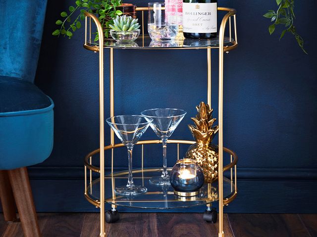 gold cocktail trolley - b&m launches cocktail trolley for £30! - news - goodhomesmagazine.com