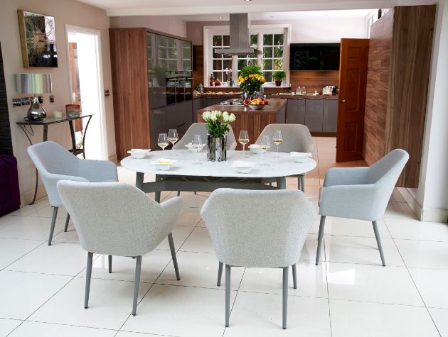 grey table and chairs in dining room