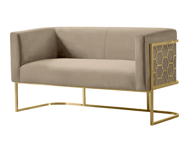 Two Seat Sofa in Taupe velvet and brass - news - goodhomesmagazine.com