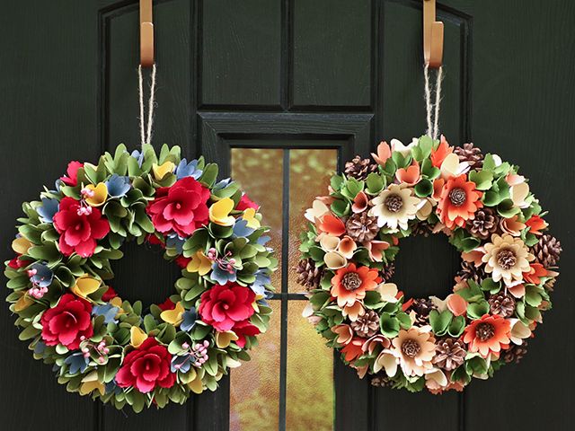 autumn wreath duo on door - 6 autumn wreaths for a stylish front door - inspiration - goodhomesmagazine.com