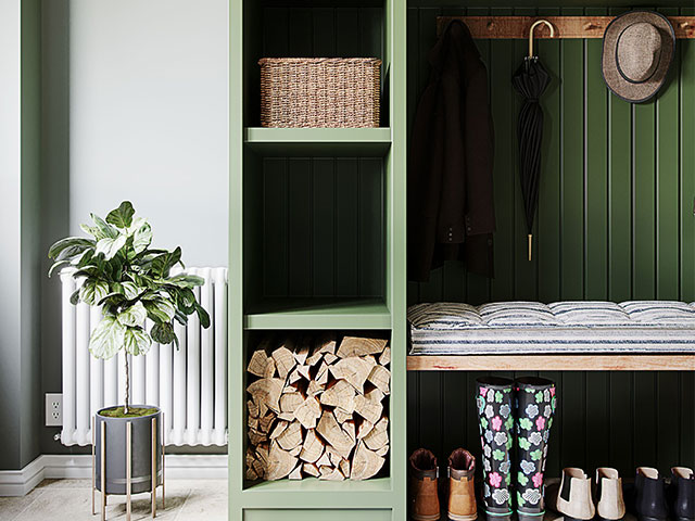 Olive green is a the perfect boot room shade