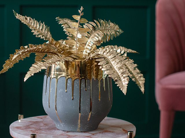 gold drip plant pot - 8 of the best gold accessories under £50 - shopping - goodhomesmagazine.com