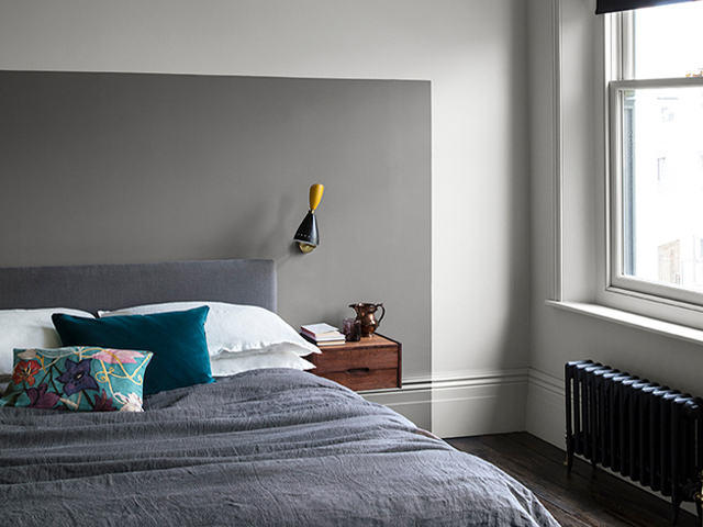 grey headboard paint effect - 6 creative bedroom paint ideas - bedroom - goodhomesmagazine.com