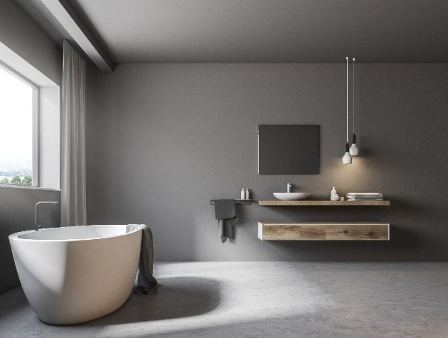 large bathroom with white freestanding bath