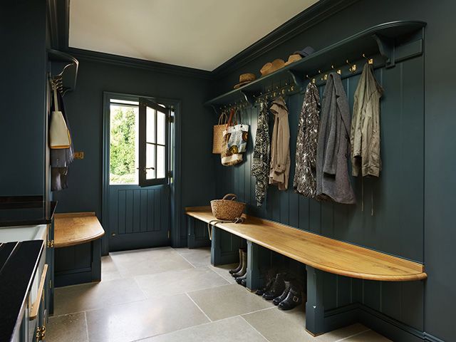 green boot room with panelling - good homes - kitchen