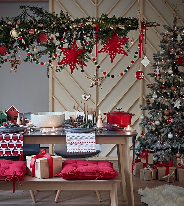 dining room decorated for christmas in red and white - inspiration - goodhomesmagazine.com