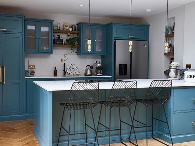 teal and quartz kitchen scheme - explore this classic shaker-style kitchen with a modern twist - kitchen - goodhomesmagazine.com