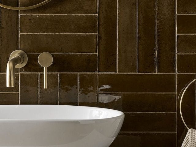 warm brown tile from topps tiles in bathroom - news - goodhomesmagazine.com