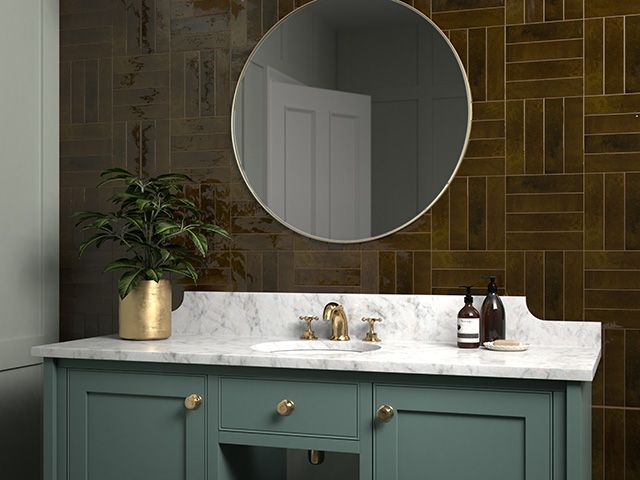 warm neutral bathroom with topps tiles tile of the year Zellica Bronze - news - goodhomesmagazine.com