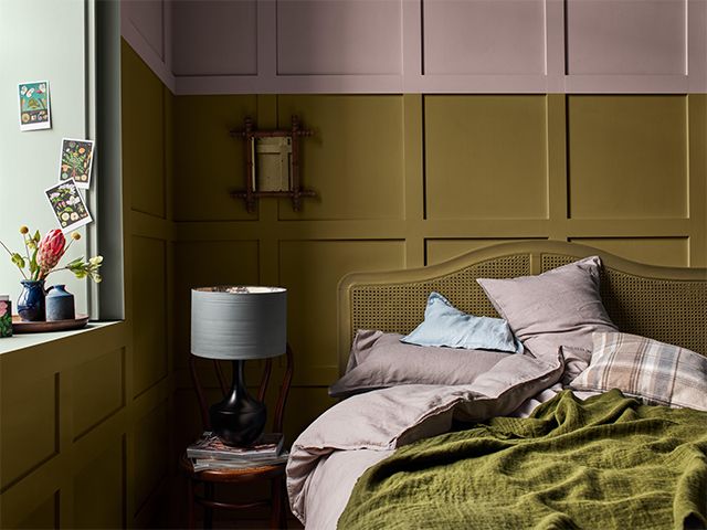 two toned panelled bedorom - 6 creative bedroom paint ideas - bedroom - goodhomesmagazine.com