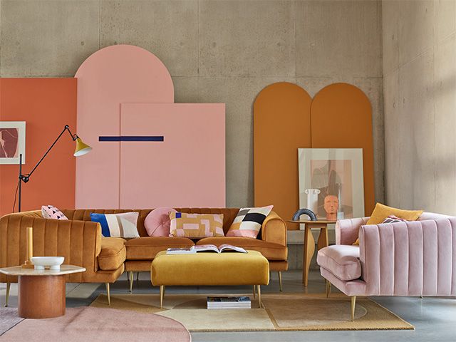 velvet furniture living room - 5 orange decorating ideas - inspiration - goodhomesmagazine.com