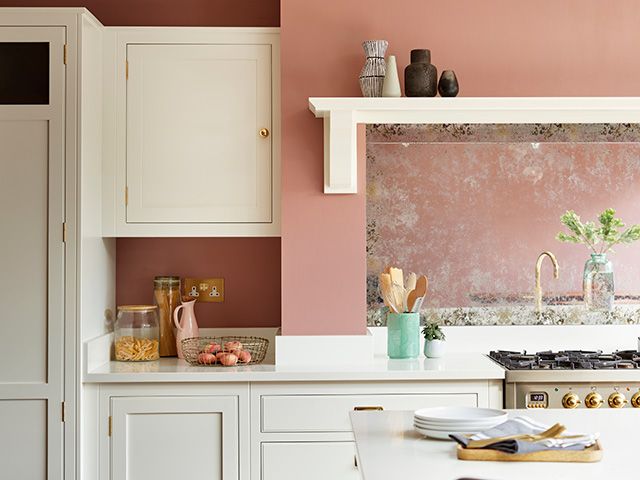 kitchen painted in farrow & ball sulking room pink - goodhomesmagazine.com