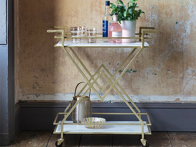 art deco cocktail trolley - 6 styling ideas for filling an empty corner - inspiration - goodhomesmagazine.com