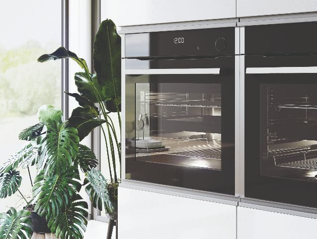two integrated ovens next to house plants