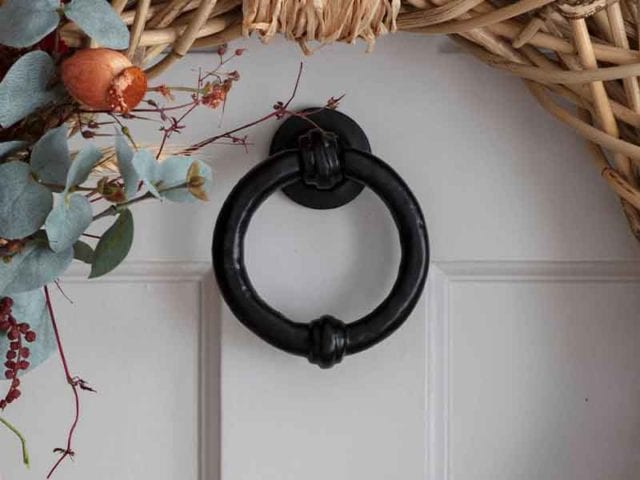 autumn wreath grey door