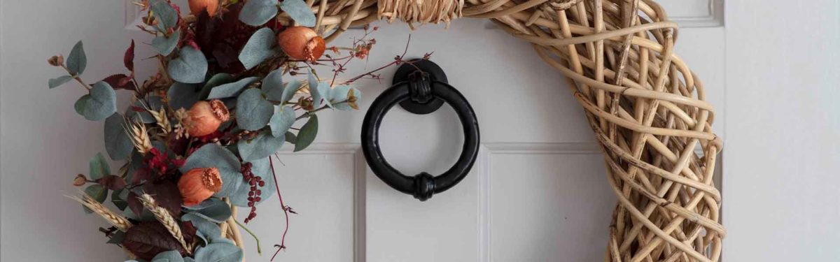 autumn wreath grey door