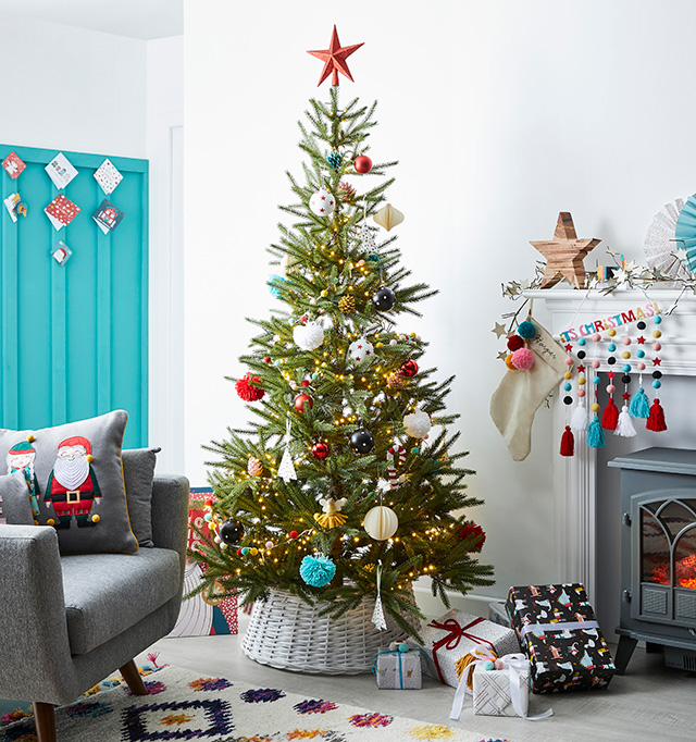 christmas tree with colourful decorations - shopping - goodhomesmagazine.com