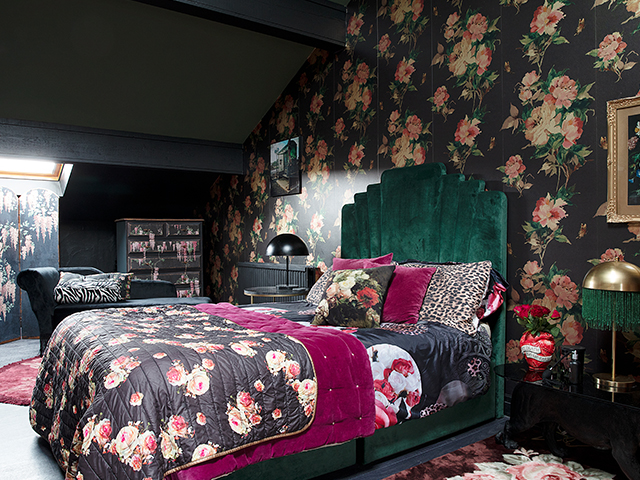 dark floral bedroom