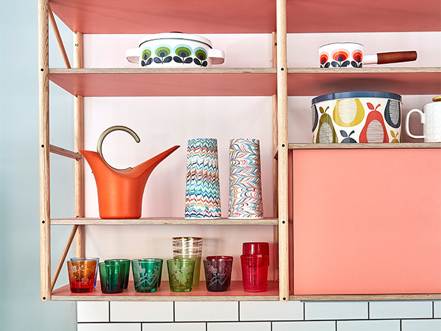 open shelving in kitchen