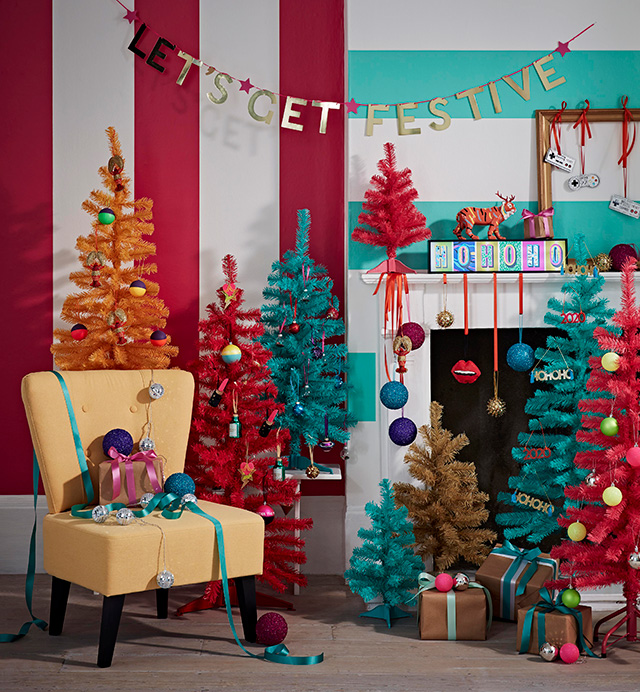collection of colourful christmas trees - shopping - goodhomesmagazine.com