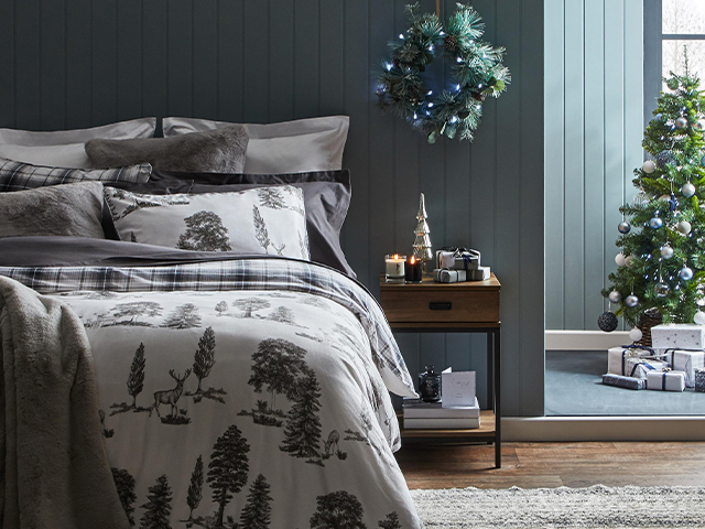 silver and grey bedroom festive