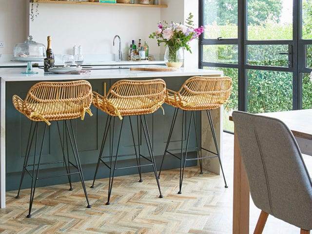 teal kitchen open plan space