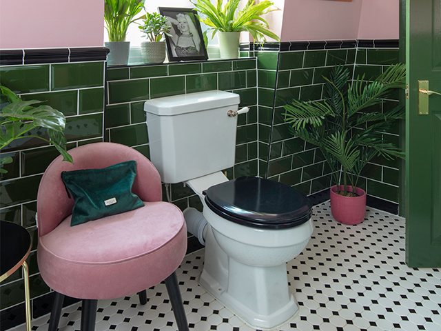 velvet pink chair in en suite