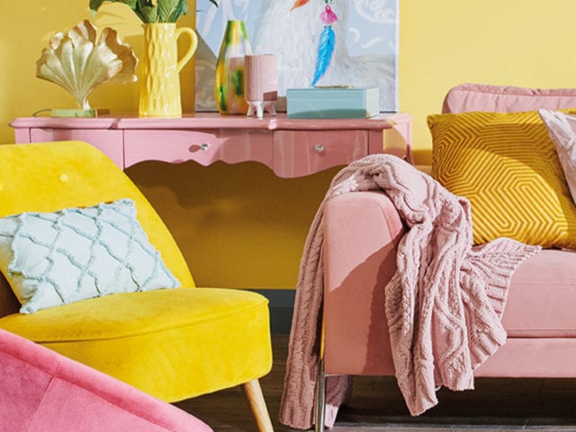yellow and pink living room