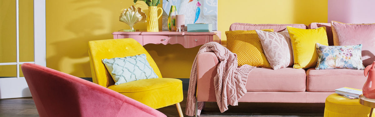 yellow and pink living room